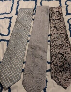 Three-Pattern Men's Neckties — Blue, Silver, Black/Pewter Set Of 3